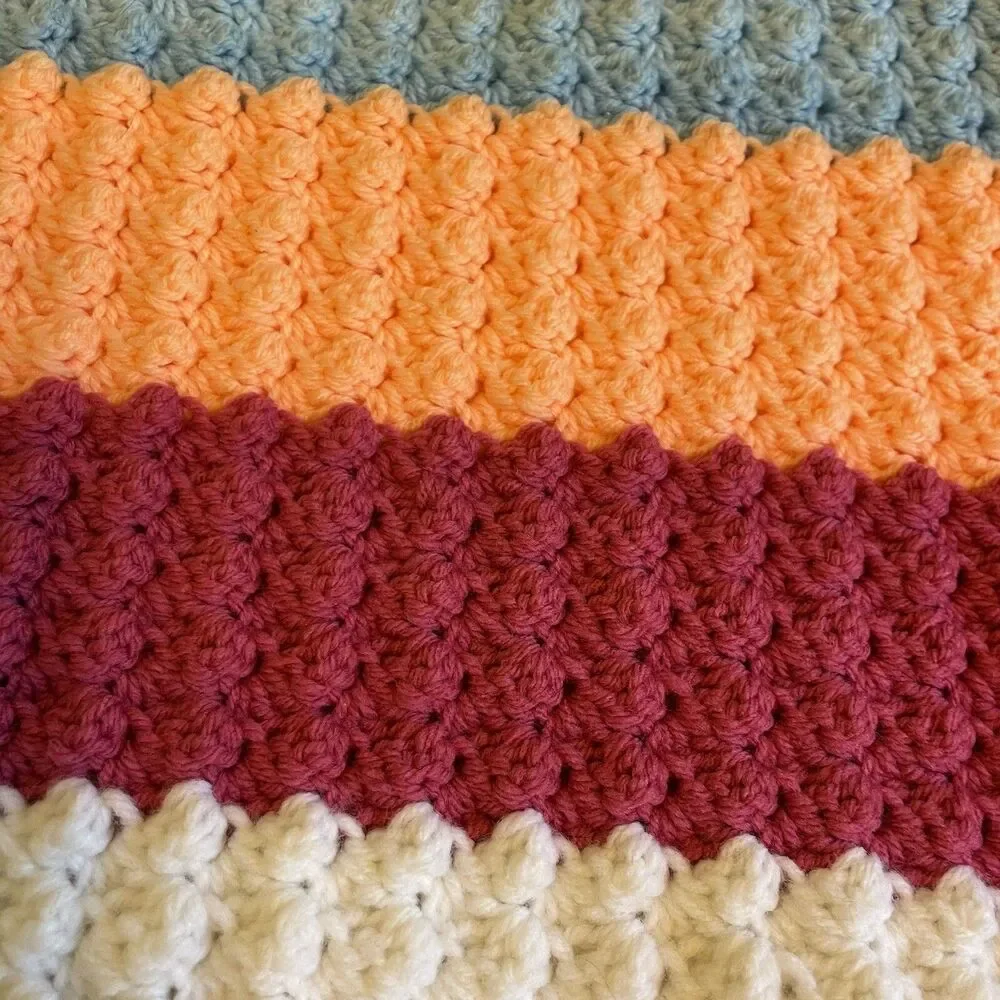 Vintage Afghan Throw Lap Blanket Crochet Striped 39x39