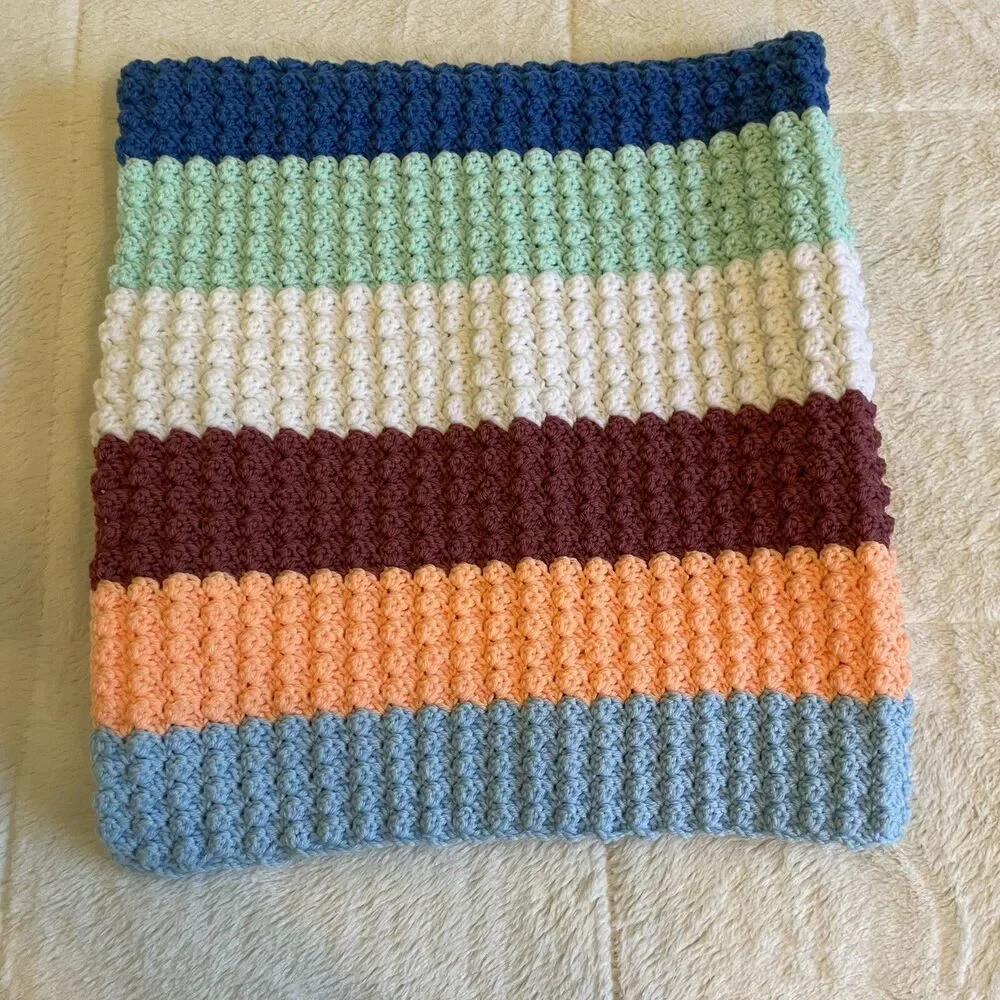 Vintage Afghan Throw Lap Blanket Crochet Striped 39x39