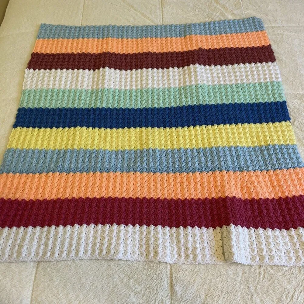 Vintage Afghan Throw Lap Blanket Crochet Striped 39x39