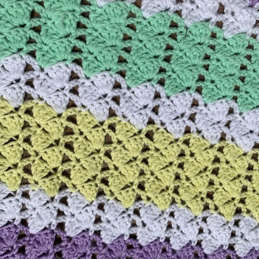 Afghan Blanket Knit Handmade Crochet Baby Throw Vintage 45” x 57” Pastel Colors