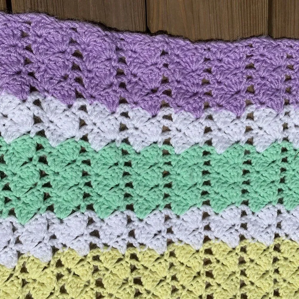 Afghan Blanket Knit Handmade Crochet Baby Throw Vintage 45” x 57” Pastel Colors