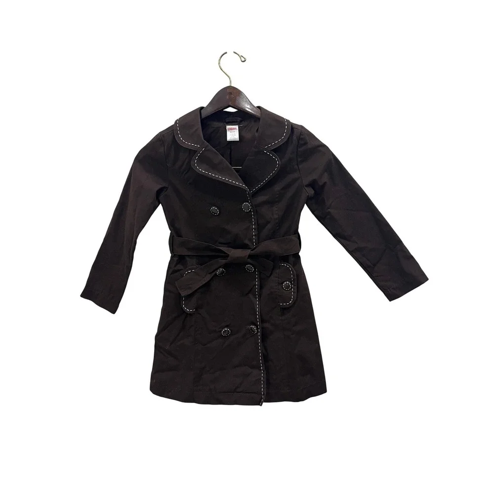 Gymboree‎ Trench Coat Girls Size 5-6 Brown Good Double Breasted Belted Stitching