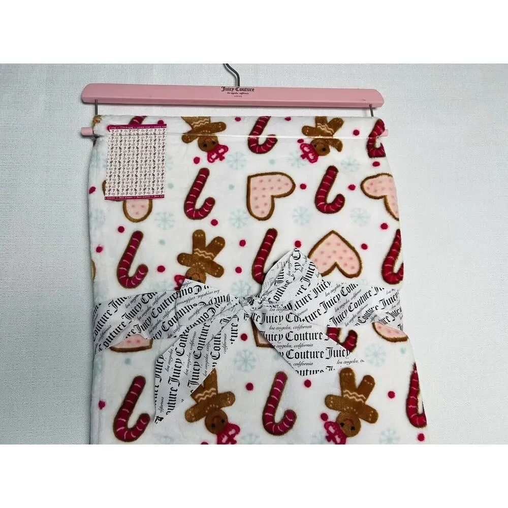 Juicy Couture Plush Throw Blanket Gingerbread Man, Heart Cookie, Candy Cane NWT