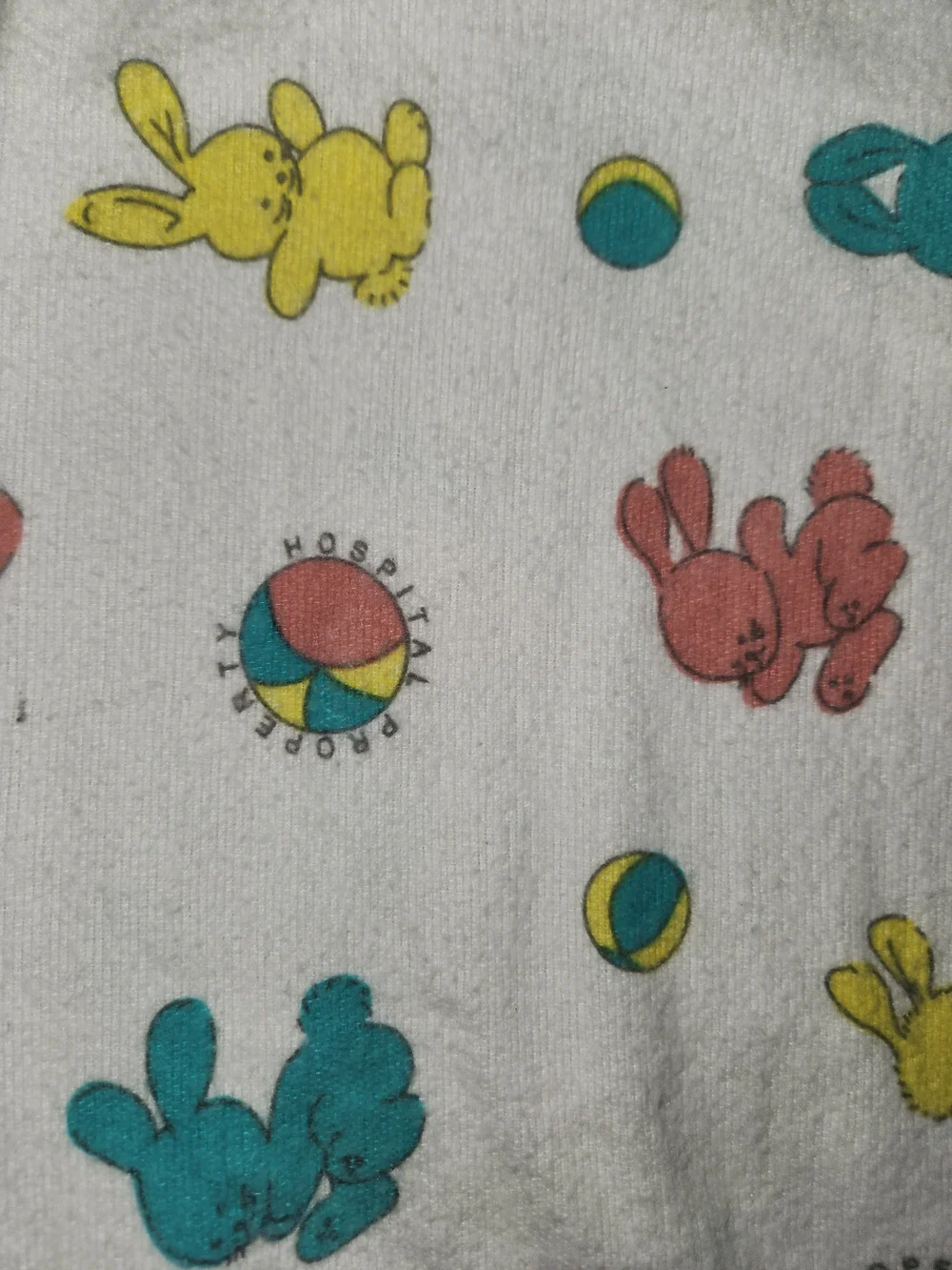 Vintage 1970 Bunnyland Hospital Property Baby Blanket Bunny Rabbit Ball 2 Pack