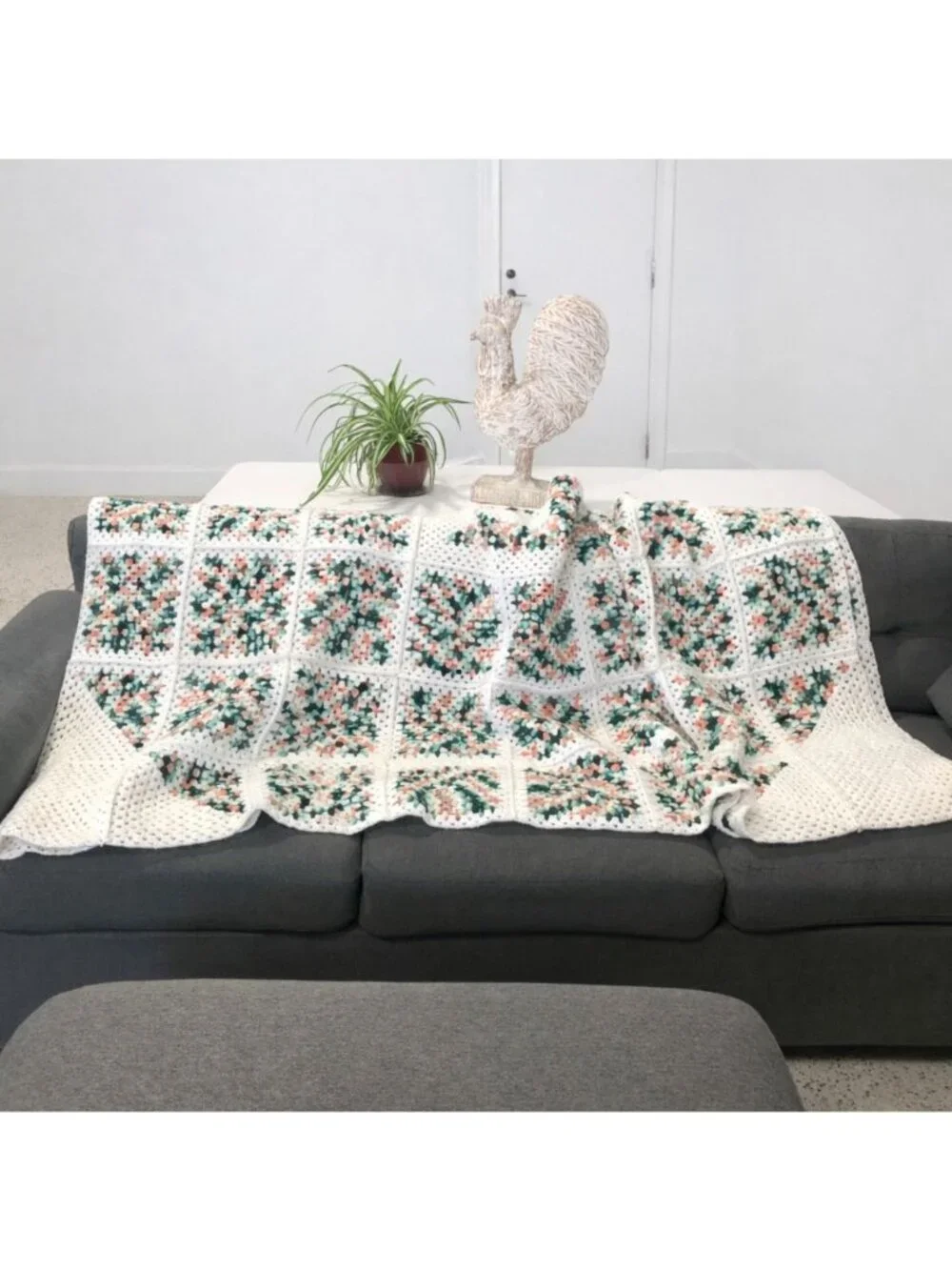 Handmade Granny Square Crochet Blanket Multicolor Throw Cottage Country