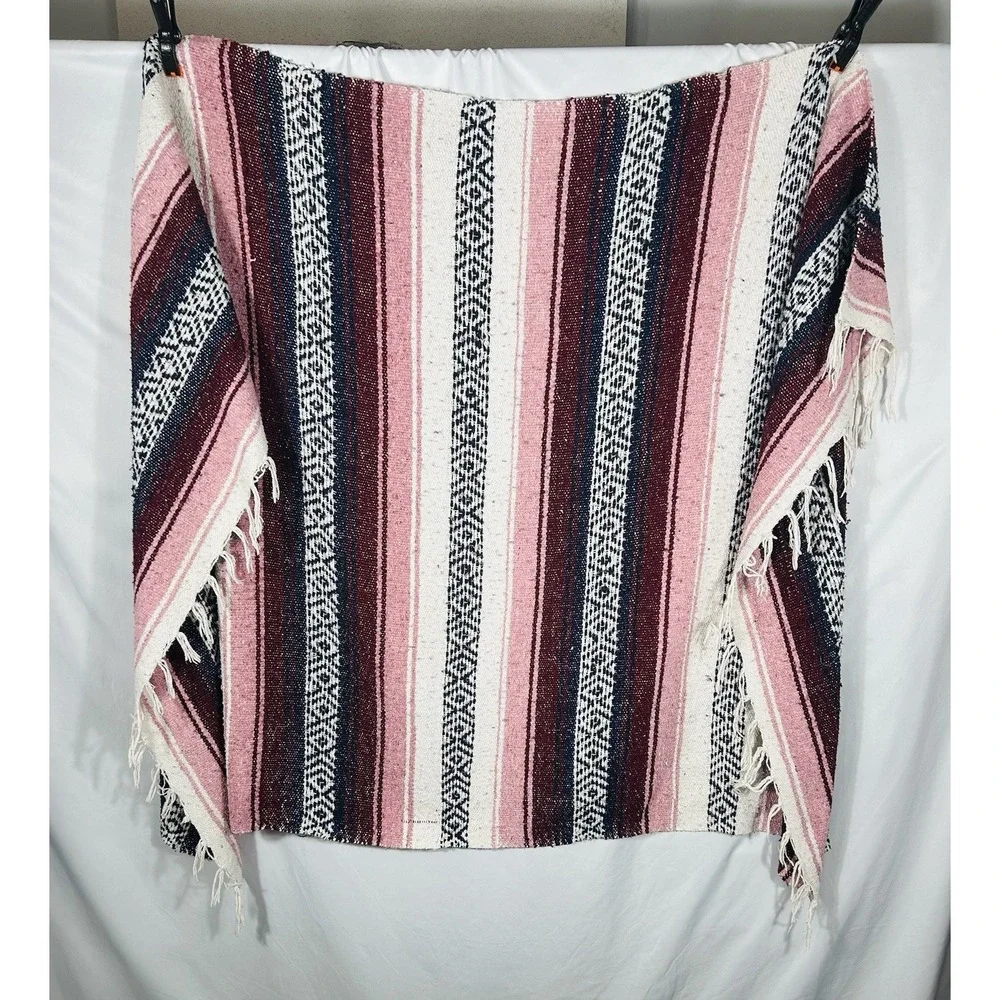 Vintage Wool Southwestern Blanket Mexican‎ Boho Western Aztec Falsa Saltillo