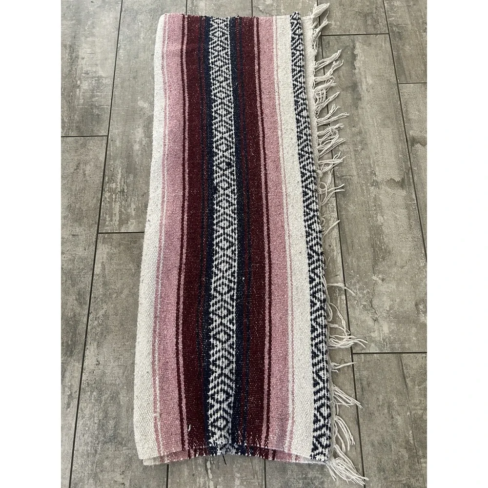 Vintage Wool Southwestern Blanket Mexican‎ Boho Western Aztec Falsa Saltillo