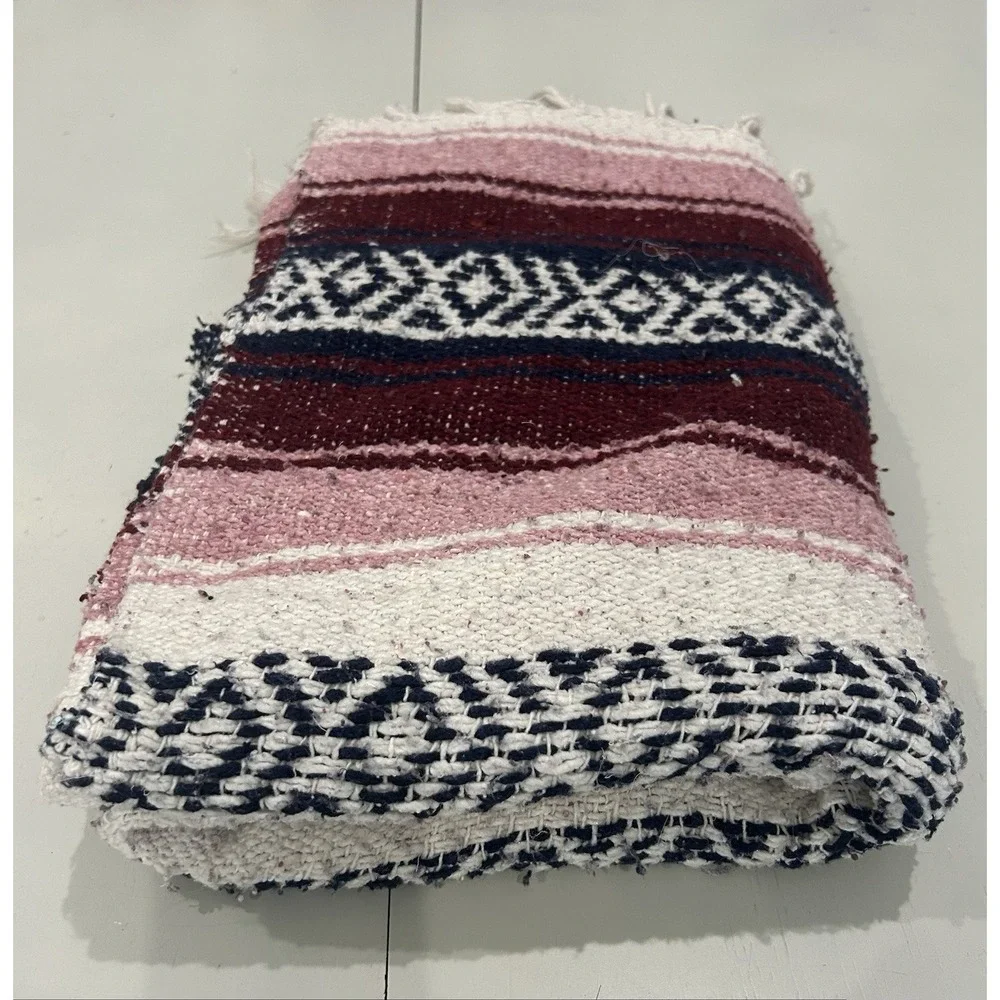 Vintage Wool Southwestern Blanket Mexican‎ Boho Western Aztec Falsa Saltillo