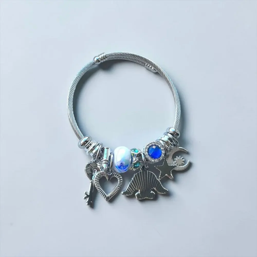 Blue & Silver Cartoon Charm Bangle Bracelet for Girls