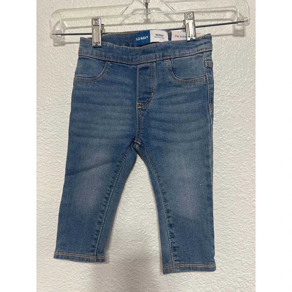 Old Navy Toddler Skinny Jeans 12-18M Medium Wash Adjustable Waist Pull On Denim