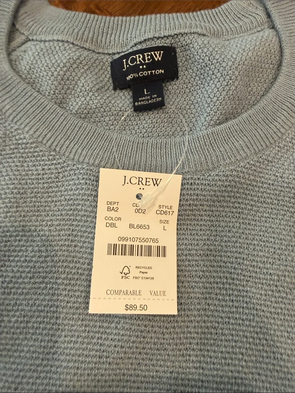 J. Crew Men's Pale Blue Textured Crewneck Sweater