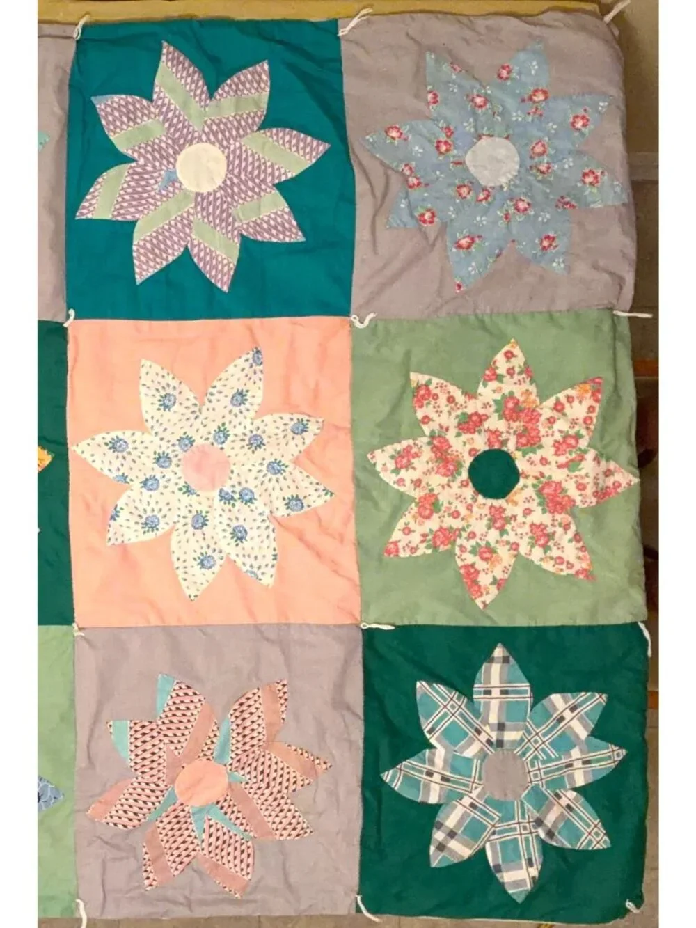 Handmade dahlia onto fabric