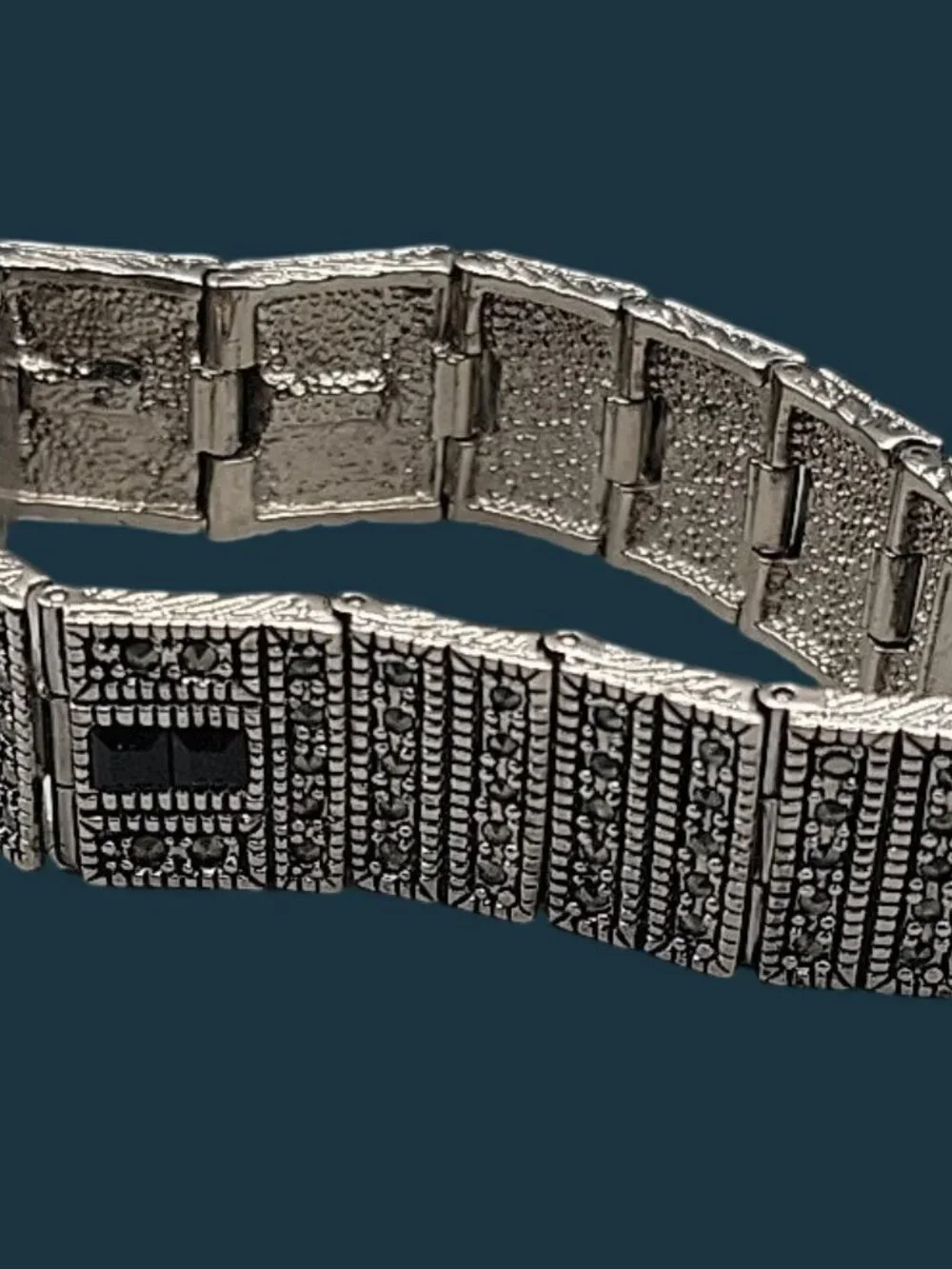 Futura Tank Ladies Quartz Watch 20mm Dial Marcasites Silver Tone 6.5” Band