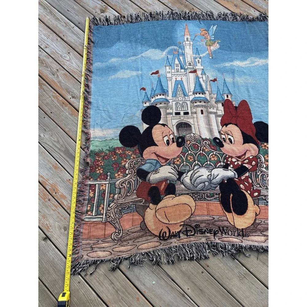 Vintage Walt Disney World Mickey Minnie Castle Woven Tapestry Throw Blanket