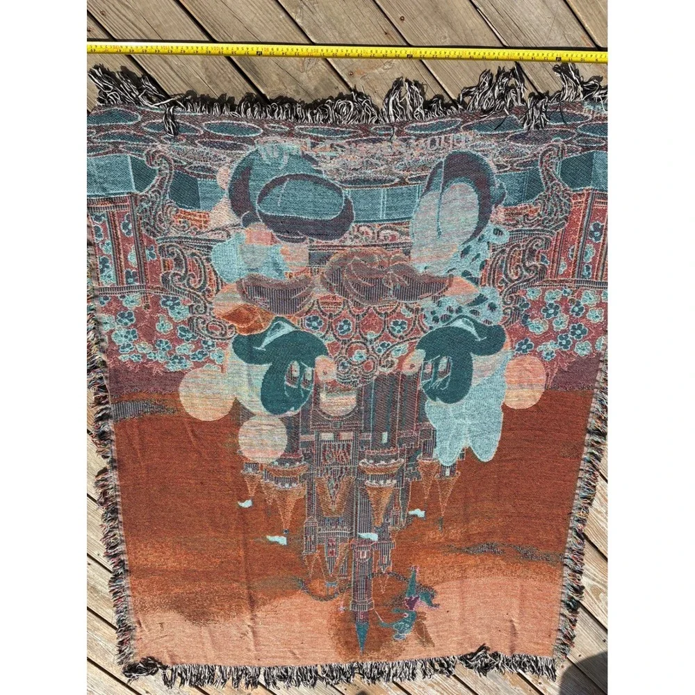 Vintage Walt Disney World Mickey Minnie Castle Woven Tapestry Throw Blanket