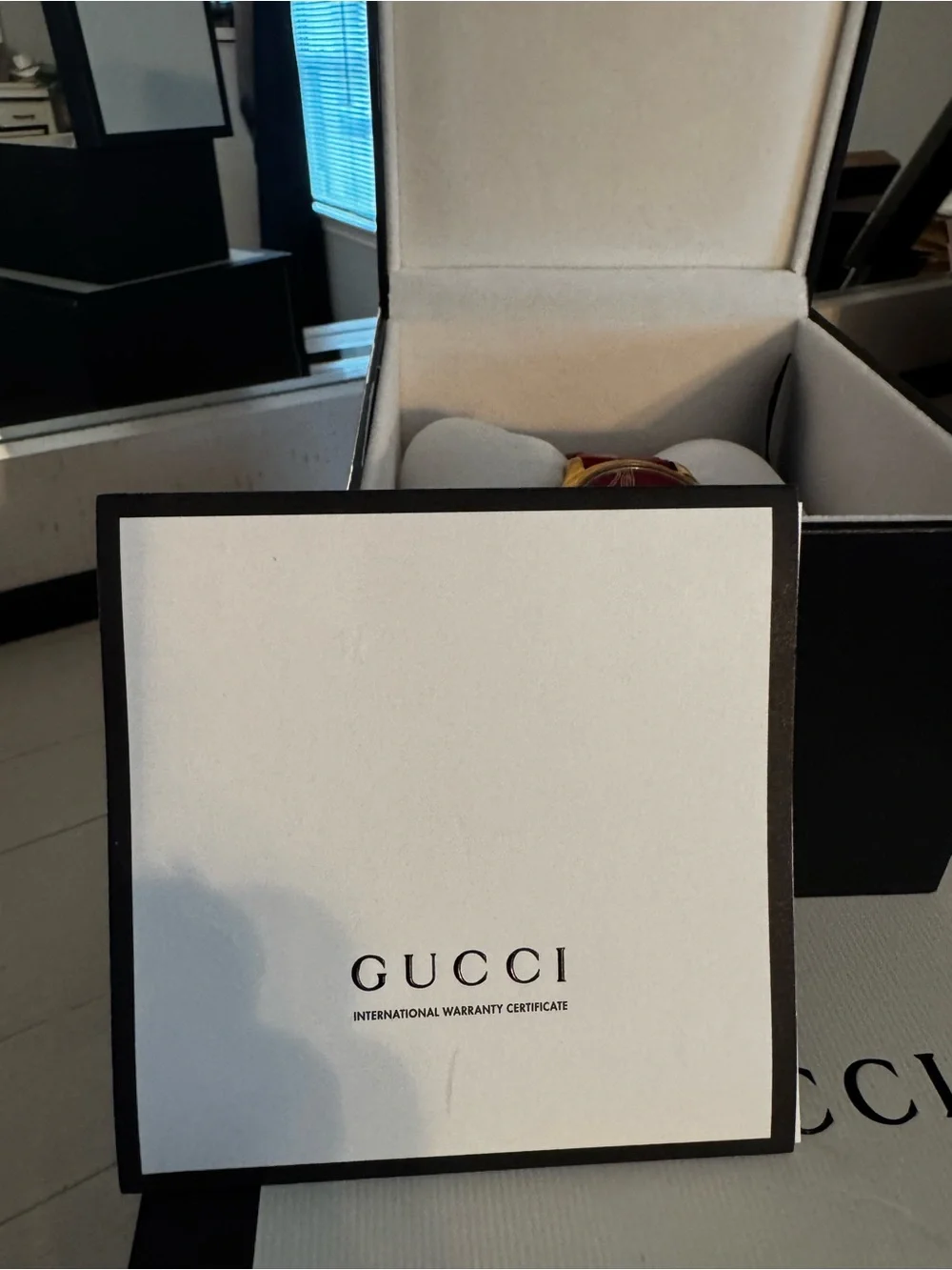 Gucci Gold-Tone Case Watch with Red Butterfly Strap