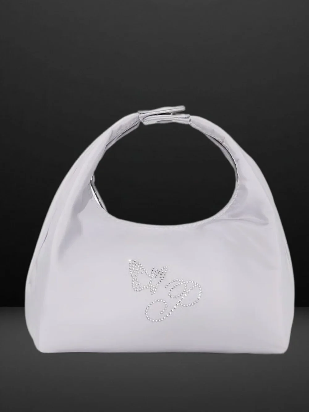 PINK VICTORIA SECRETS Nylon Snap Makeup Bag, Dusty Lilac Diamanté Butterfly NWT