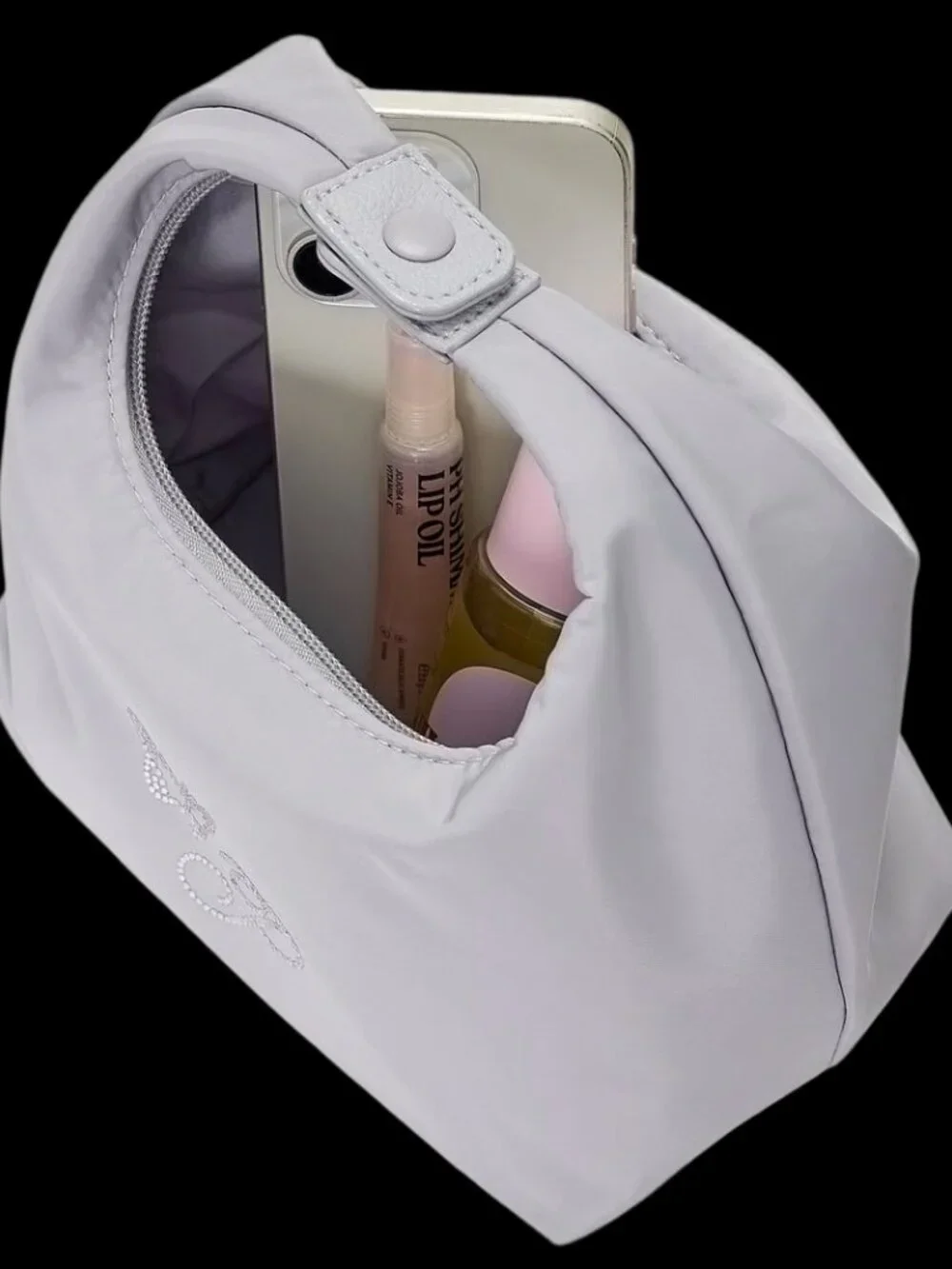 PINK VICTORIA SECRETS Nylon Snap Makeup Bag, Dusty Lilac Diamanté Butterfly NWT