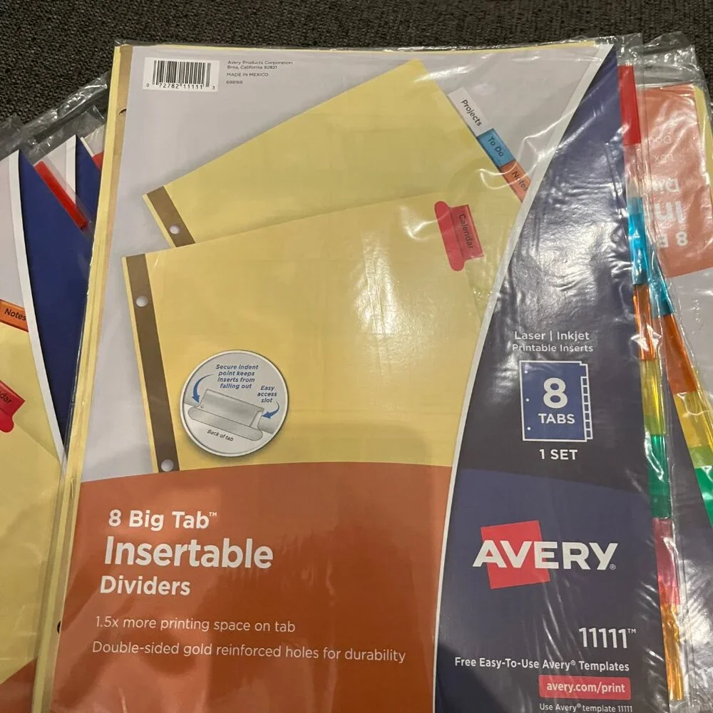 Big Tab Avery Insertable Dividers 15 Packages (Each set contains  8 tabs) Size 1
