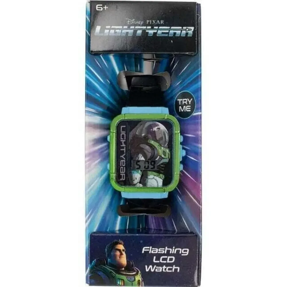 NIB Disney Pixar Buzz Lightyear Digital Flashing LCD Kids Watch Rectangle‎ Face