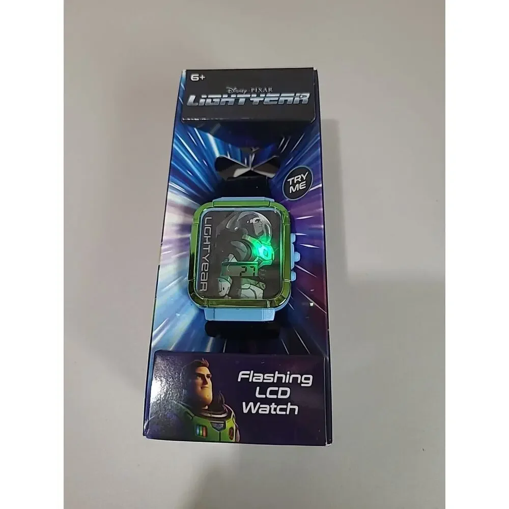 NIB Disney Pixar Buzz Lightyear Digital Flashing LCD Kids Watch Rectangle‎ Face