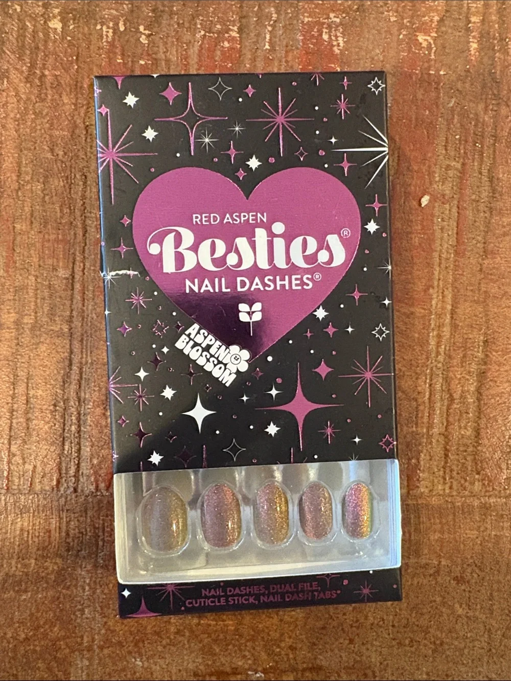 Red Aspen Nail Dashes - Pink Sparkle Press-On Nails