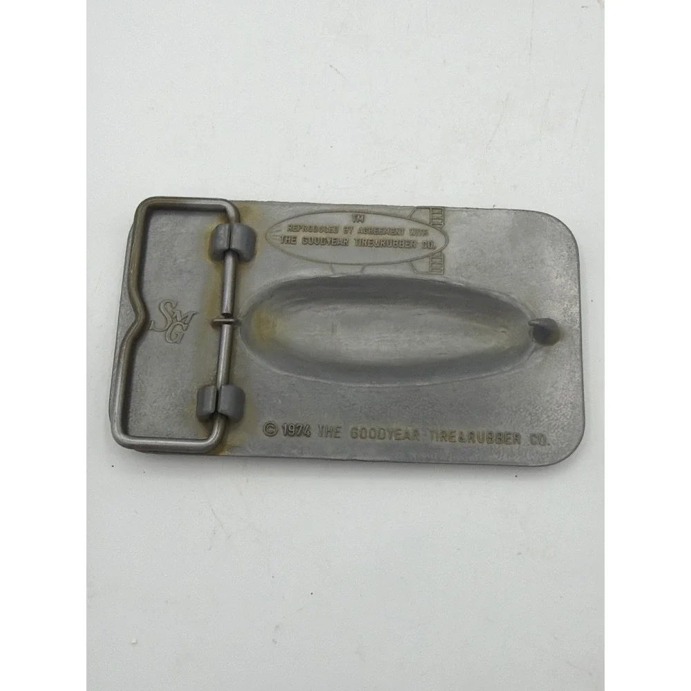 Vintage 1974 Goodyear Blimp Belt Buckle Tire & Rubber Co Pewter Promo SMG 70s