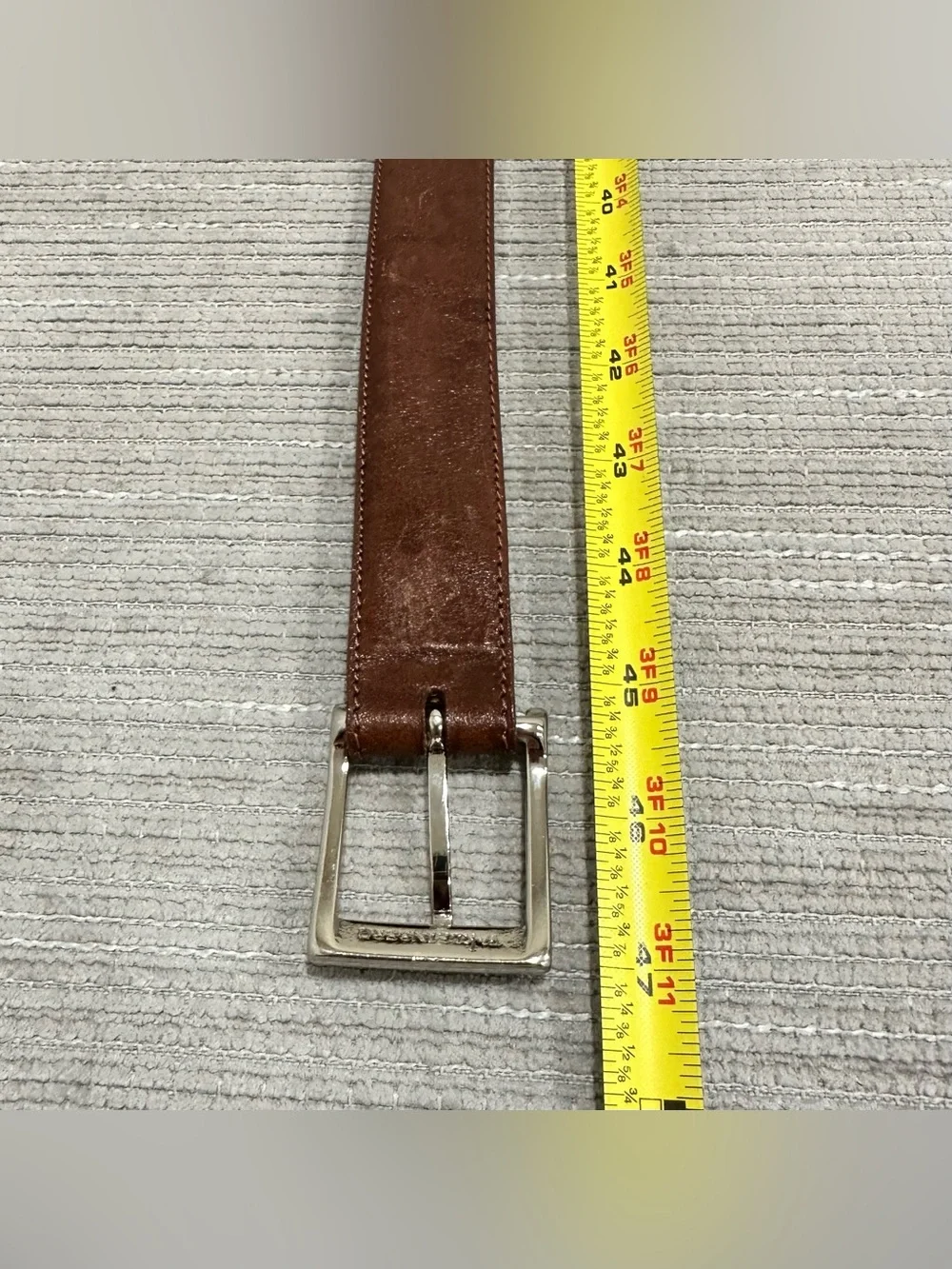 W. Kleinberg Men's‎ Brown Glazed Calfskin Leather Dress Belt Silver Buckle 40