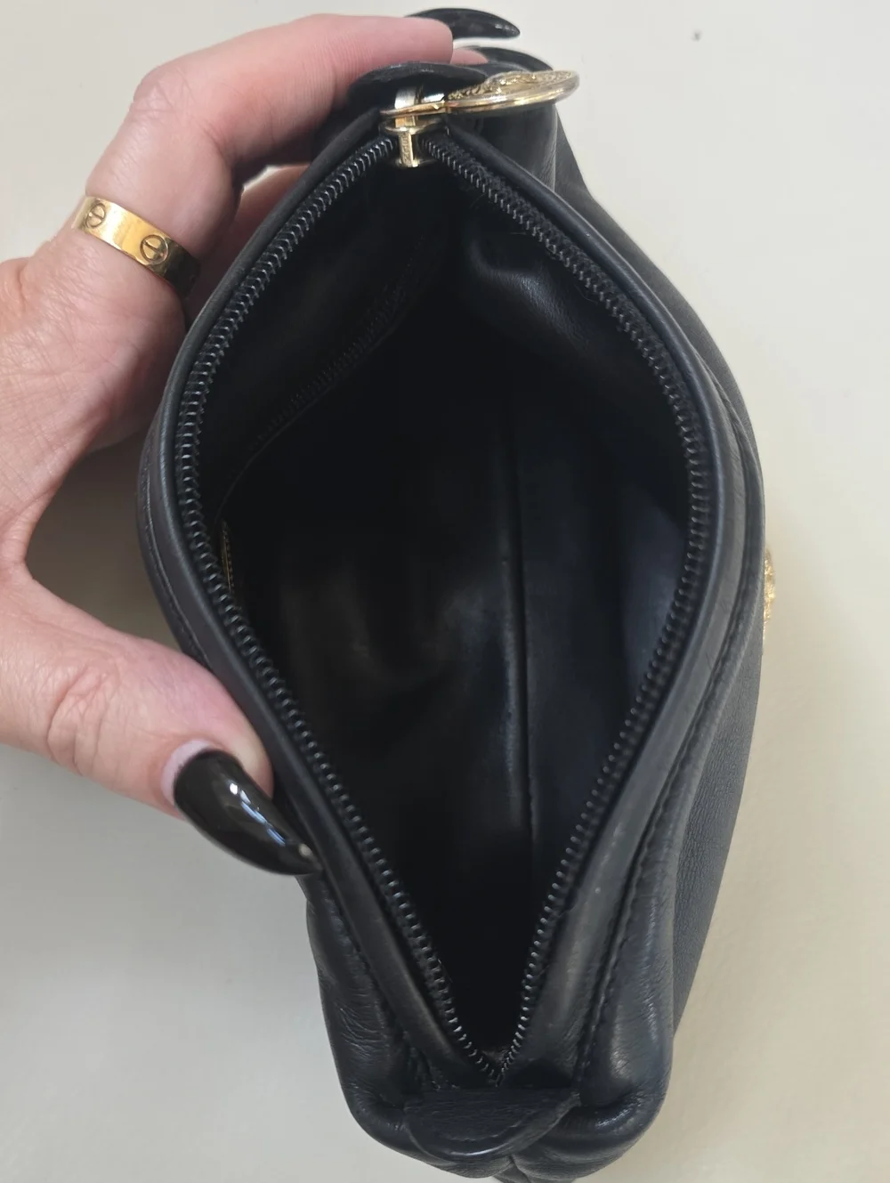 Gianni Versace Black Leather Medusa Vintage Cosmetic Pouch with Gold Emblem