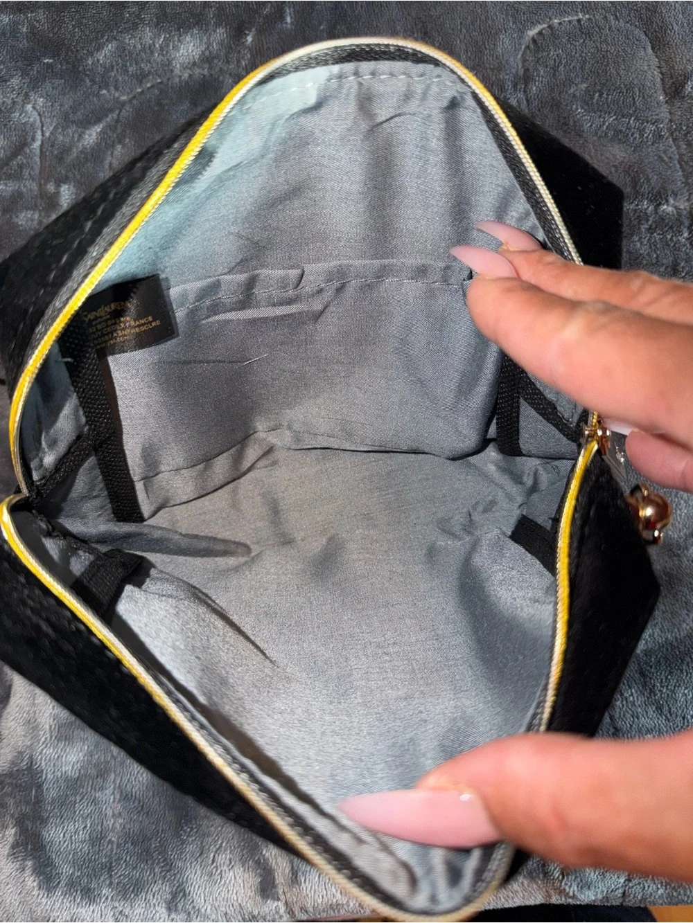 GWP!! Saint Laurent Black Velvet Cosmetic Pouch with Gold YSL Monogram