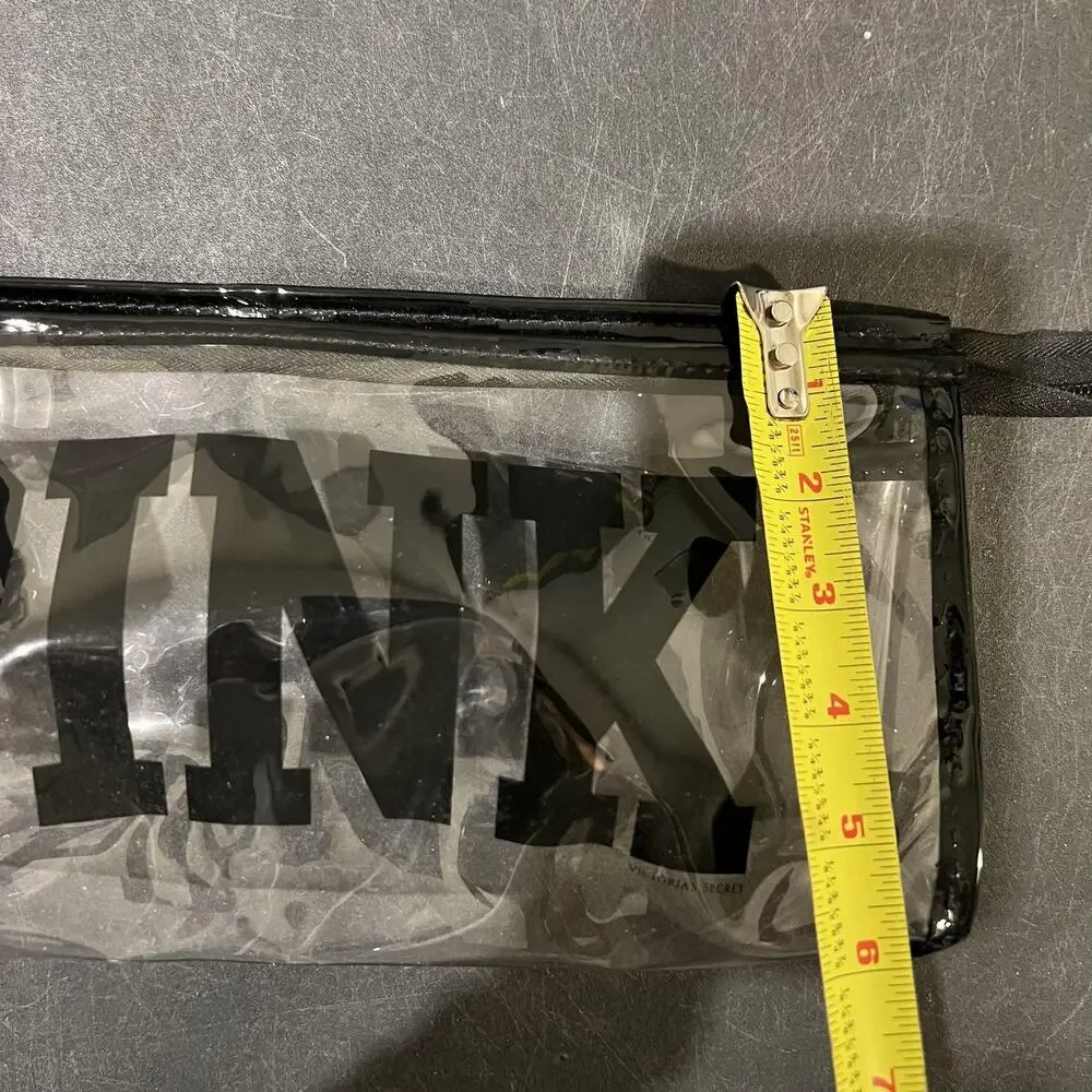 VS PINK Clear PVC Cosmetic Clutch Bag Womens Black Logo Zip