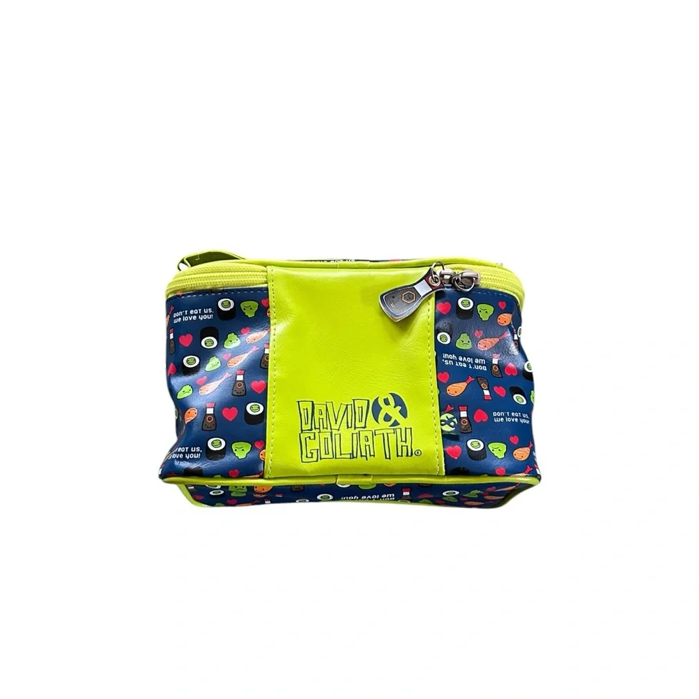 Vintage Y2K David & Goliath Kawaii Sushi Print Travel Makeup Bag Blue Green NWT