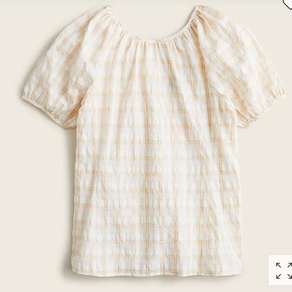 - NWT J Crew V-back puff-sleeve top in textured plaid Size 8‎