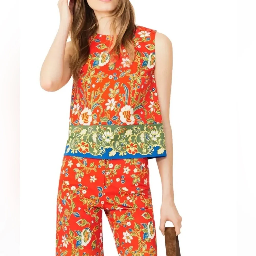 Tory Burch Dayton Samba Batik Flower Cotton Sleeveless Top