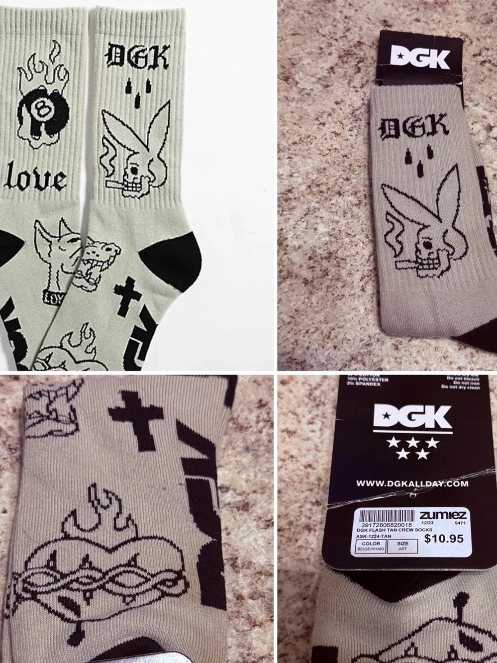 DGK Flash crew socks showcasing an all-over tattoo graphic print Zumiez