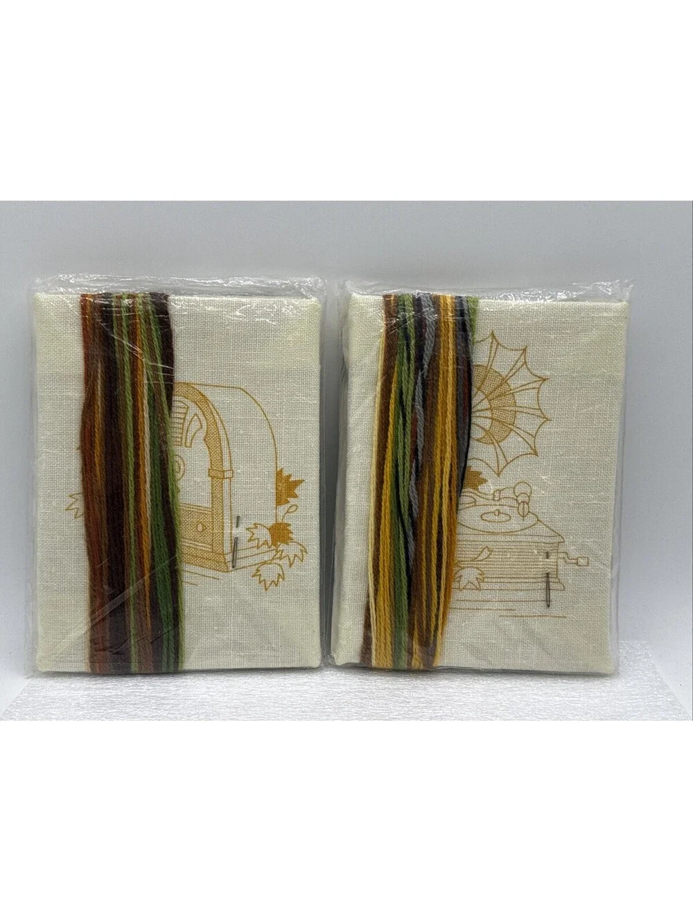 Sunset Designs Jiffy Stitchery Radio #391 & Gramophone #390 Embroidery Kits 1975