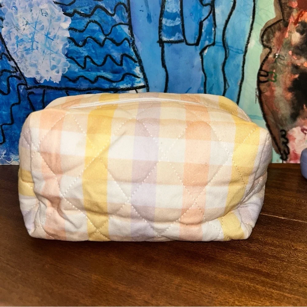 Plaid Cosmetic Bag by Indigo Wild - Yellow and Pink