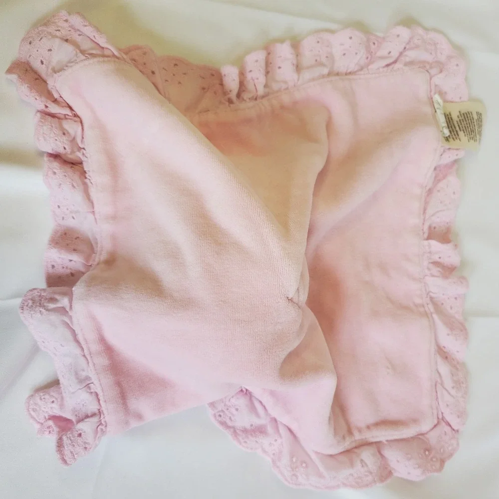 Vintage Babies R Us Pink Owl Plush Security Blanket‎ Lovey Pink Eyelet Trim 14
