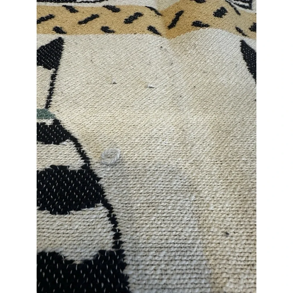 Vintage 1988 Pat Meyers Cats Throw Blanket Navy White Cotton 60x45