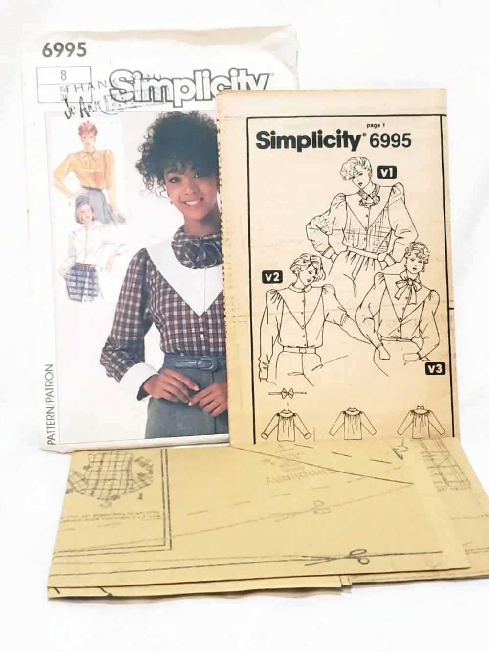 Button Front Blouse Top Shirt Misses Pattern 6995 Size 8 Simplicity 1985 Uncut
