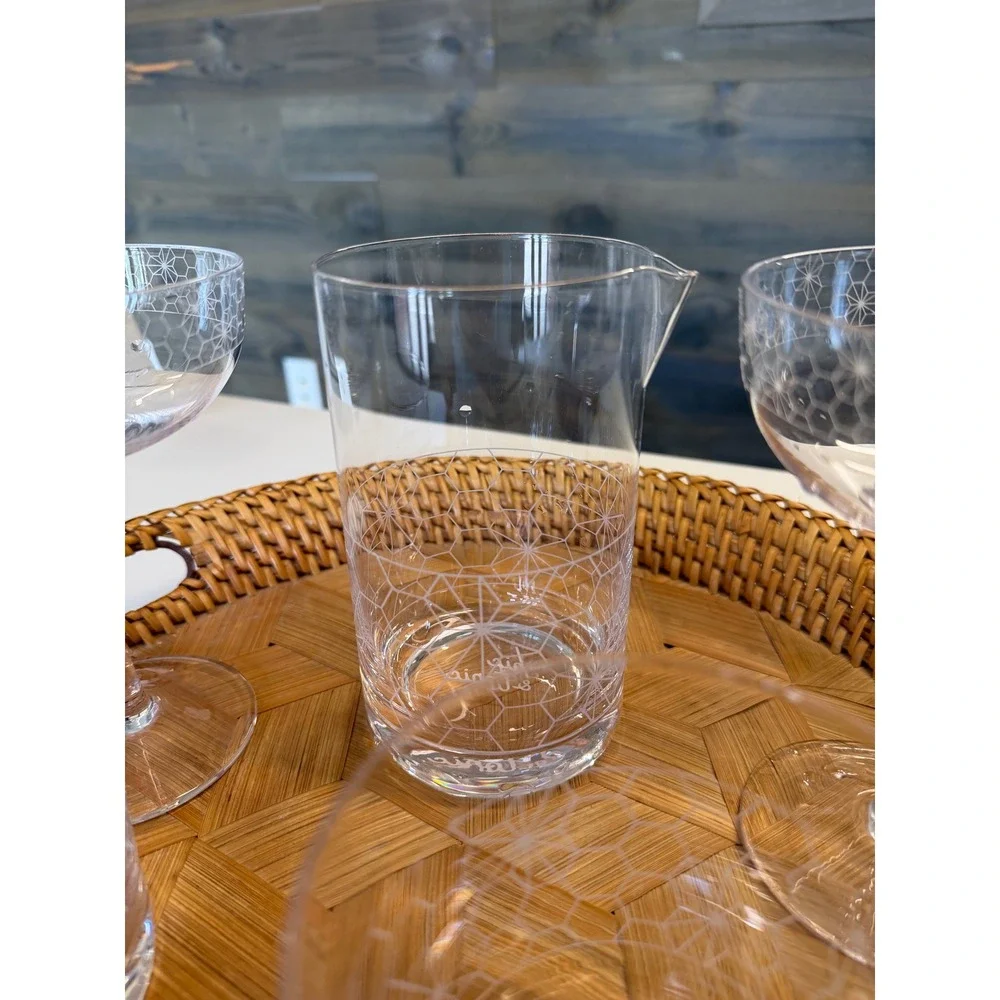 Chic & Tonic 5pc‎ Cocktail Set Etched Geometric Pitcher Coupes Rocks Glasses