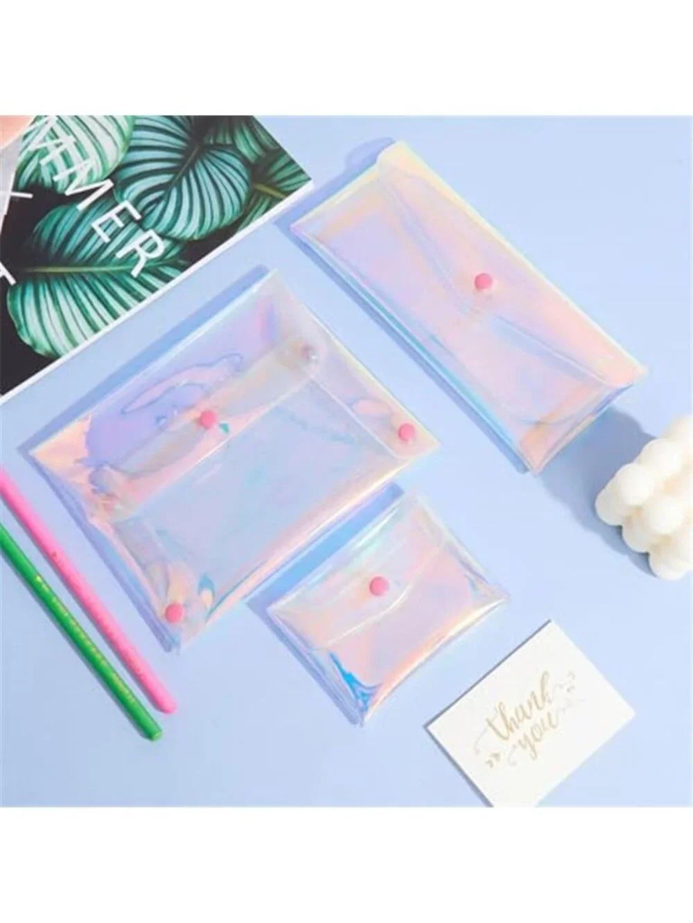 3 Pcs Holographic Makeup Bag Iridescent Pencil Pouch Clear Wallet Transparent