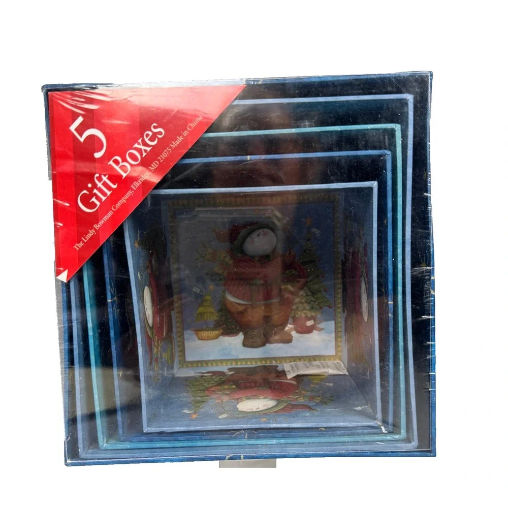 Lindy Bowman Vintage 5-Piece Christmas Nesting Gift Box Set Original Packaging