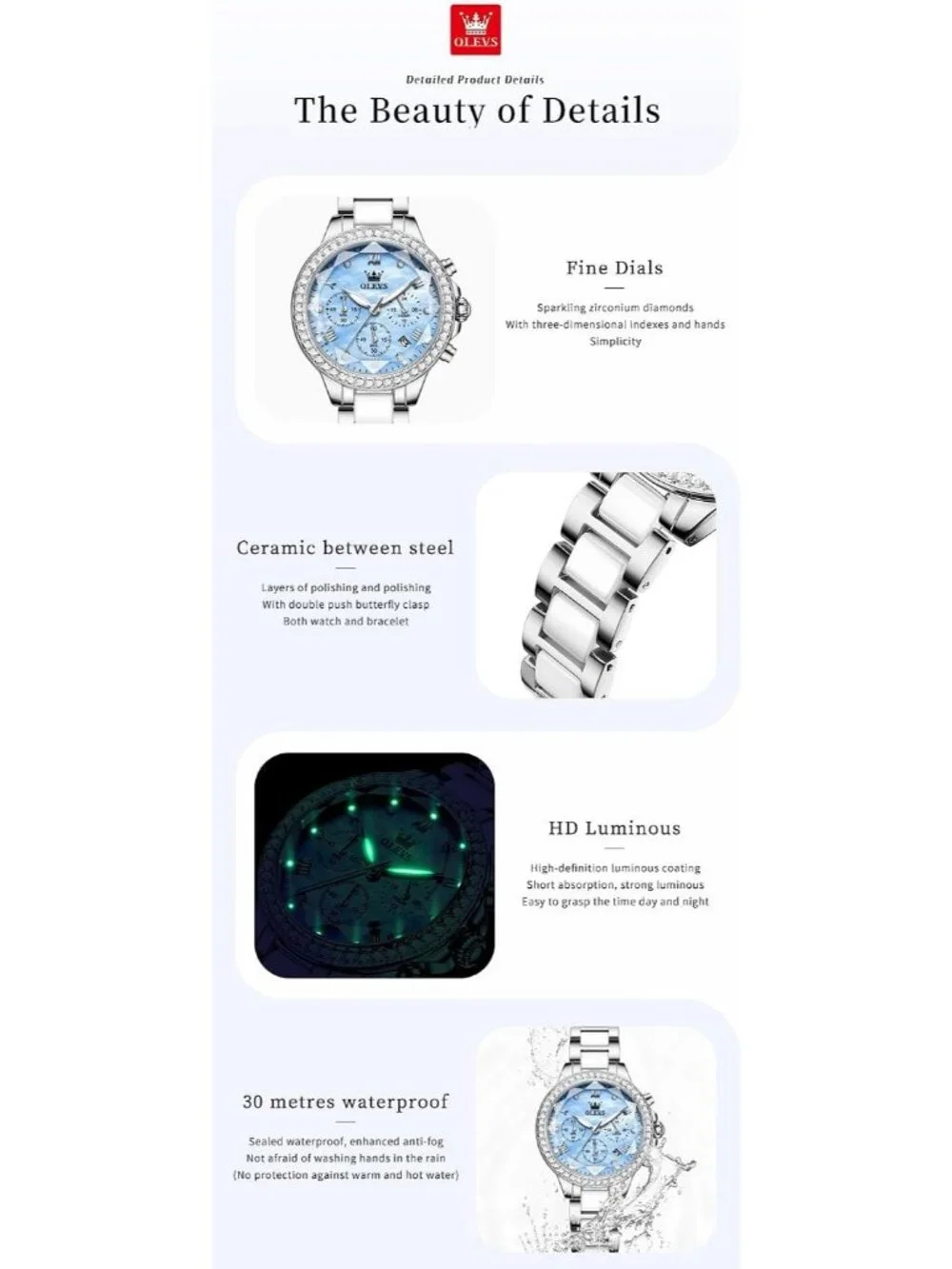 Women's Blue Set Shinning Elegant Luxury Necklaces & Bracelets Dress Wrist Watch