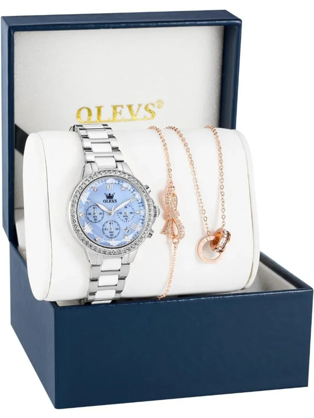 Women's Blue Set Shinning Elegant Luxury Necklaces & Bracelets Dress Wrist Watch