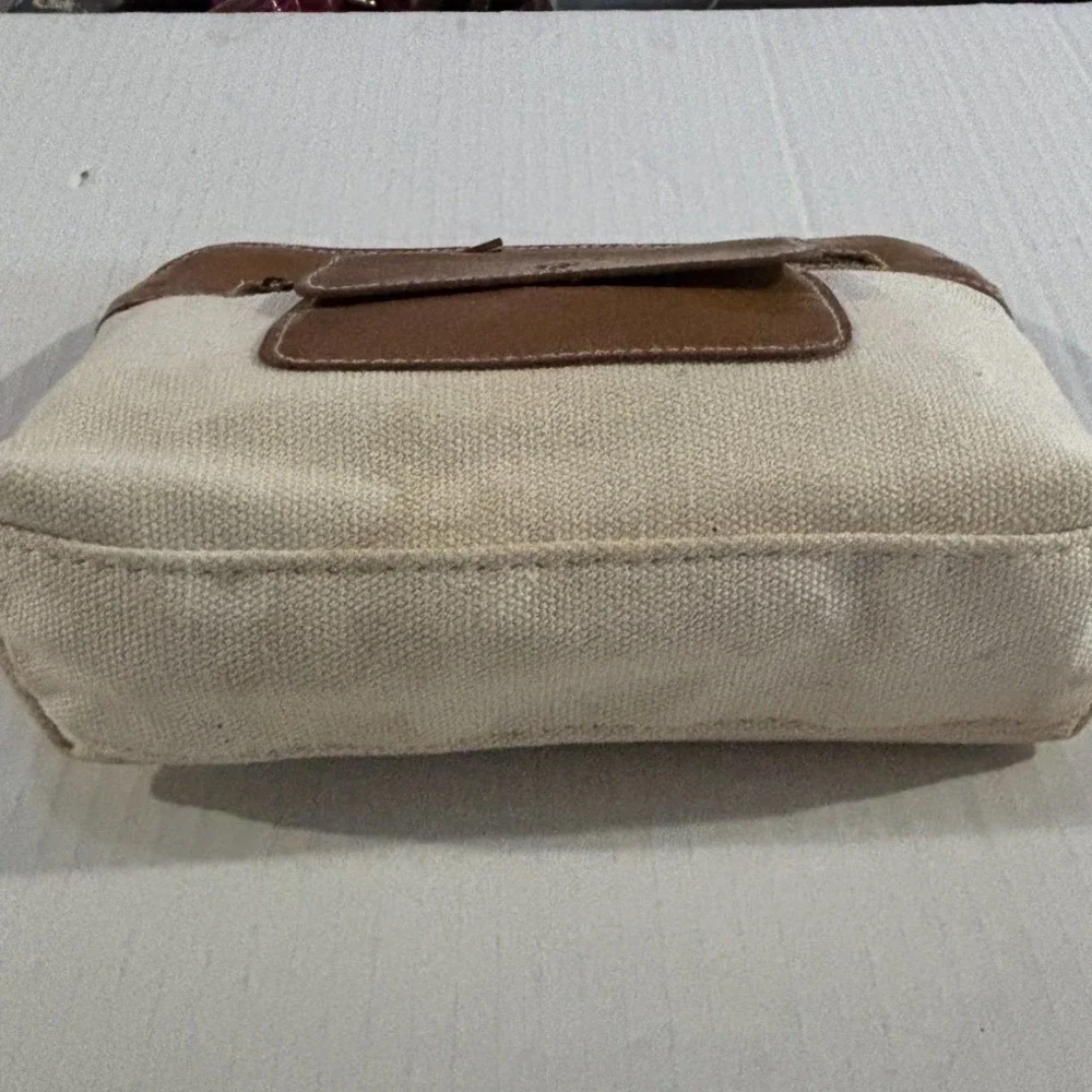 Chloe Canvas and Leather Cosmetic Pouch Cream Brown Zip Makeup Bag