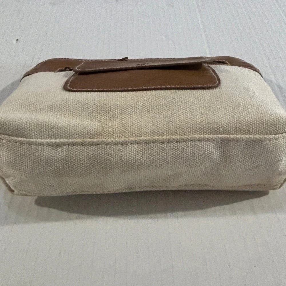 Chloe Canvas and Leather Cosmetic Pouch Cream Brown Zip Makeup Bag
