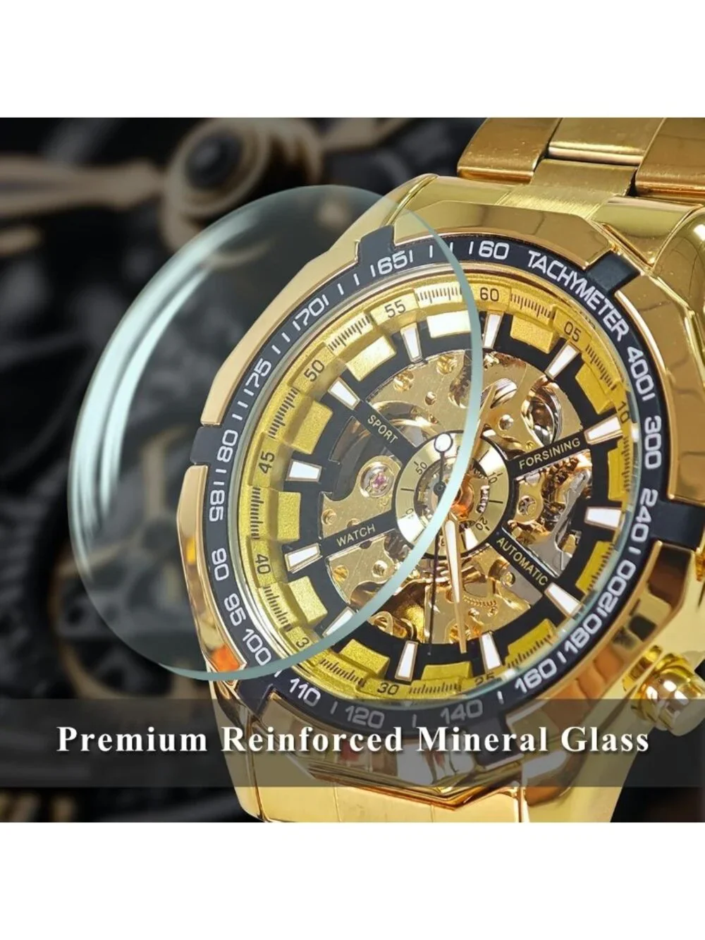 Luxury Mechanical Skeleton Watch, Waterproof Stainless Steel, Self-Winding