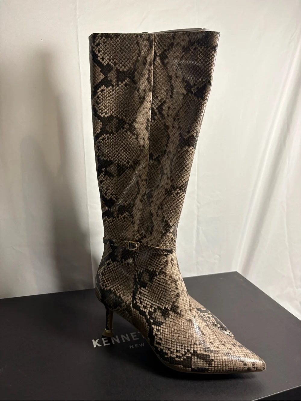 New Kenneth Cole Brown Snake-Print Over-the-Knee Pointed Toe Boot size 7.5