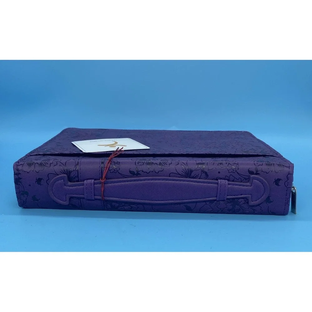 Protective‎ Floral Design Bible Cover - Stylish Purple Faux Leather with Zipper